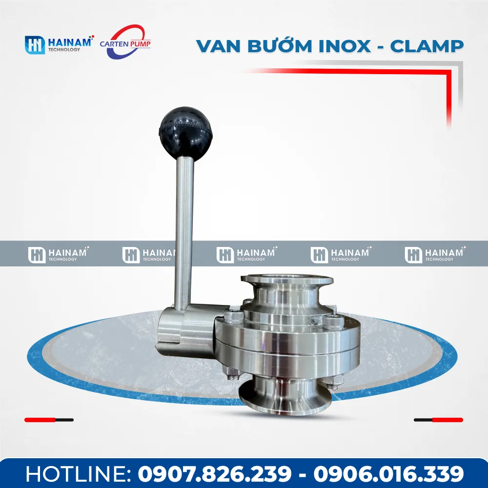 Van bướm Clamp Inox vi sinh tiêu chuẩn DIN/SMS