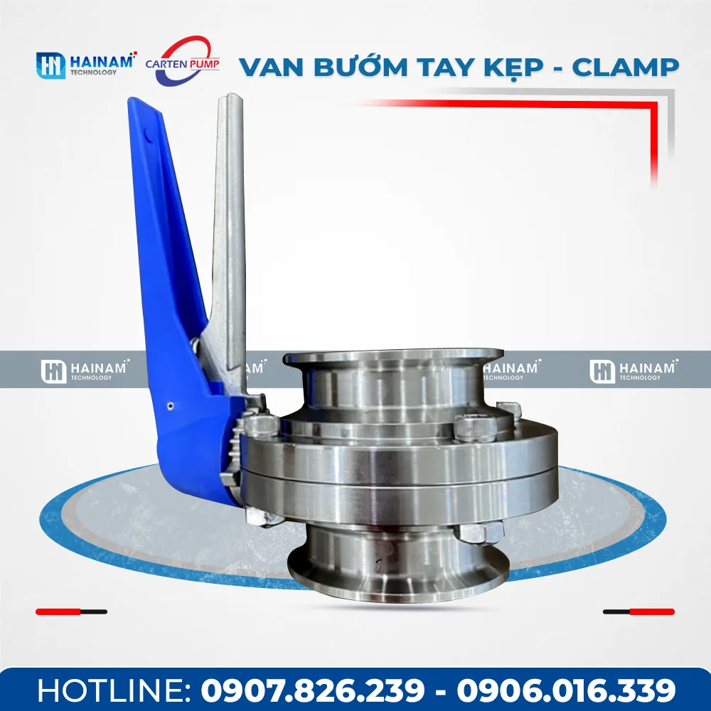 Van bướm tay kẹp vi sinh Inox 304/316L chuẩn DIN/SMS Clamp