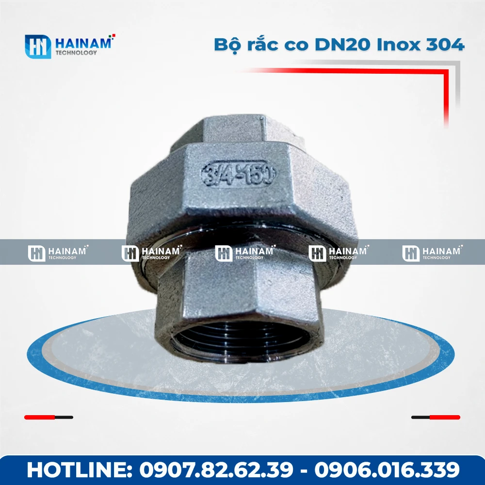 Bộ rắc co DN20 Inox 304 kết nối 2 đầu ren trong