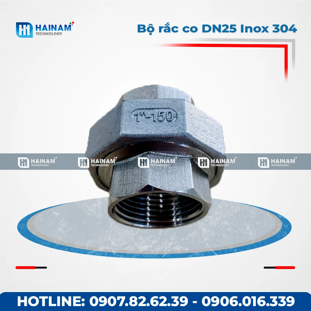 Bộ rắc co DN25 Inox 304 kết nối 2 đầu ren trong