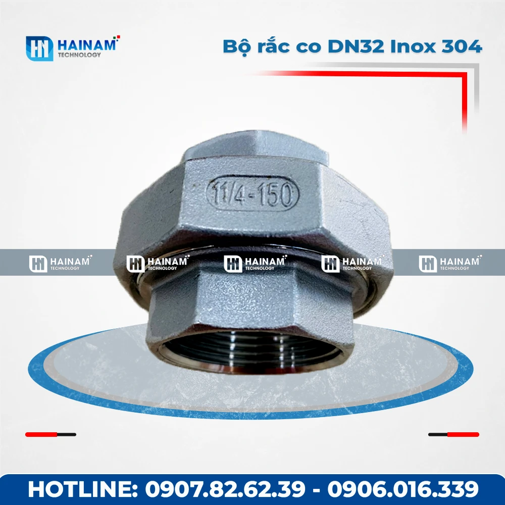 Bộ rắc co DN32 Inox 304 kết nối 2 đầu ren trong