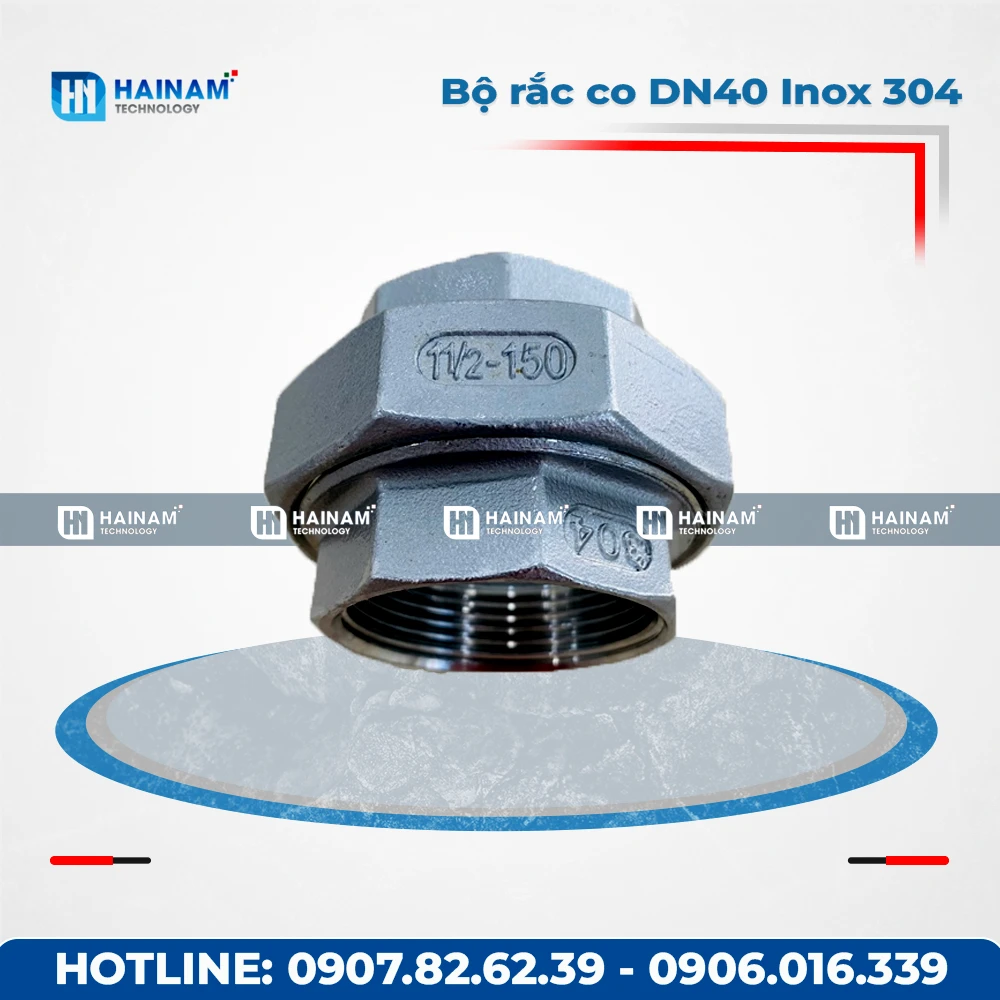 Bộ rắc co DN40 Inox 304 kết nối 2 đầu ren trong