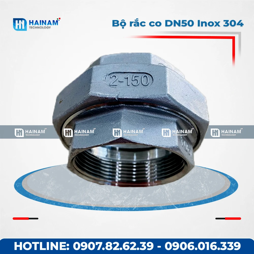 Bộ rắc co DN50 Inox 304 kết nối 2 đầu ren trong
