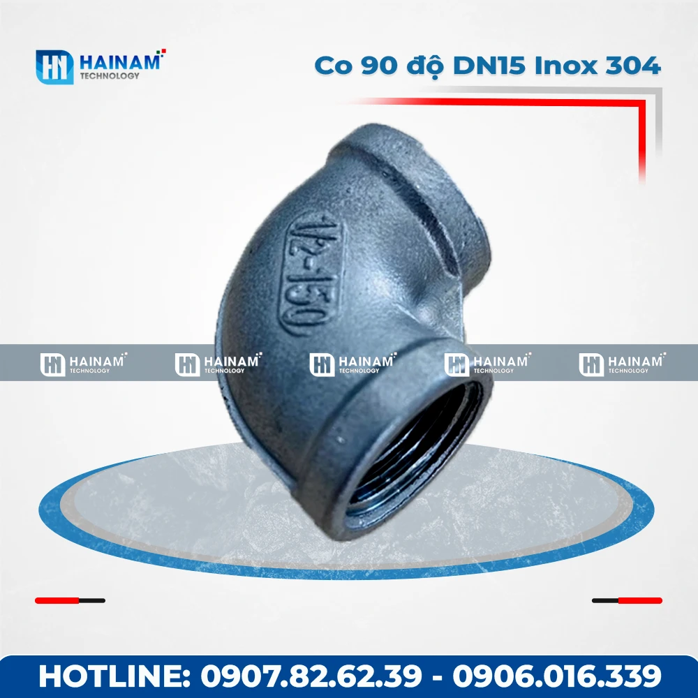 Co 90 độ DN15 Inox 304 kết nối 2 đầu ren trong