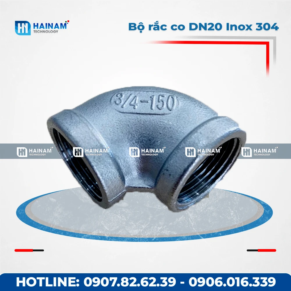 Co 90 độ DN20 Inox 304 kết nối 2 đầu ren trong