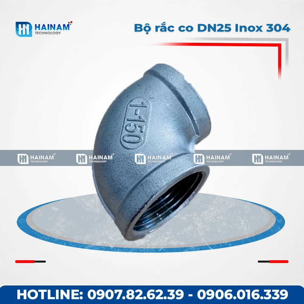 Co 90 độ DN25 Inox 304 kết nối 2 đầu ren trong