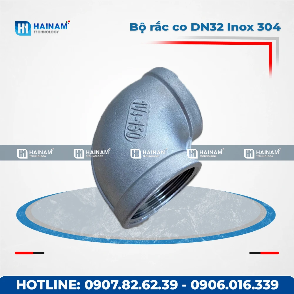 Co 90 độ DN32 Inox 304 kết nối 2 đầu ren trong
