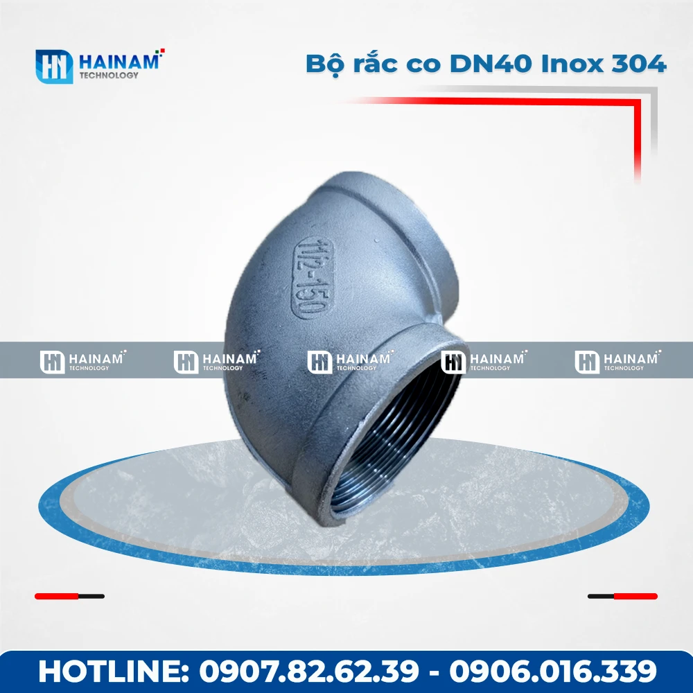 Co 90 độ DN40 Inox 304 kết nối 2 đầu ren trong
