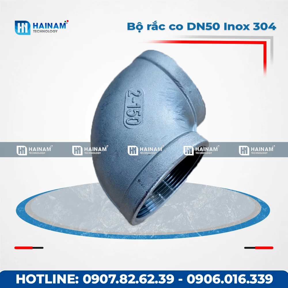 Co 90 độ DN50 Inox 304 kết nối 2 đầu ren trong