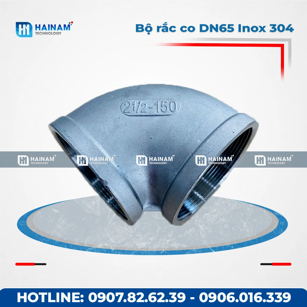 Co 90 độ DN65 Inox 304 kết nối 2 đầu ren trong