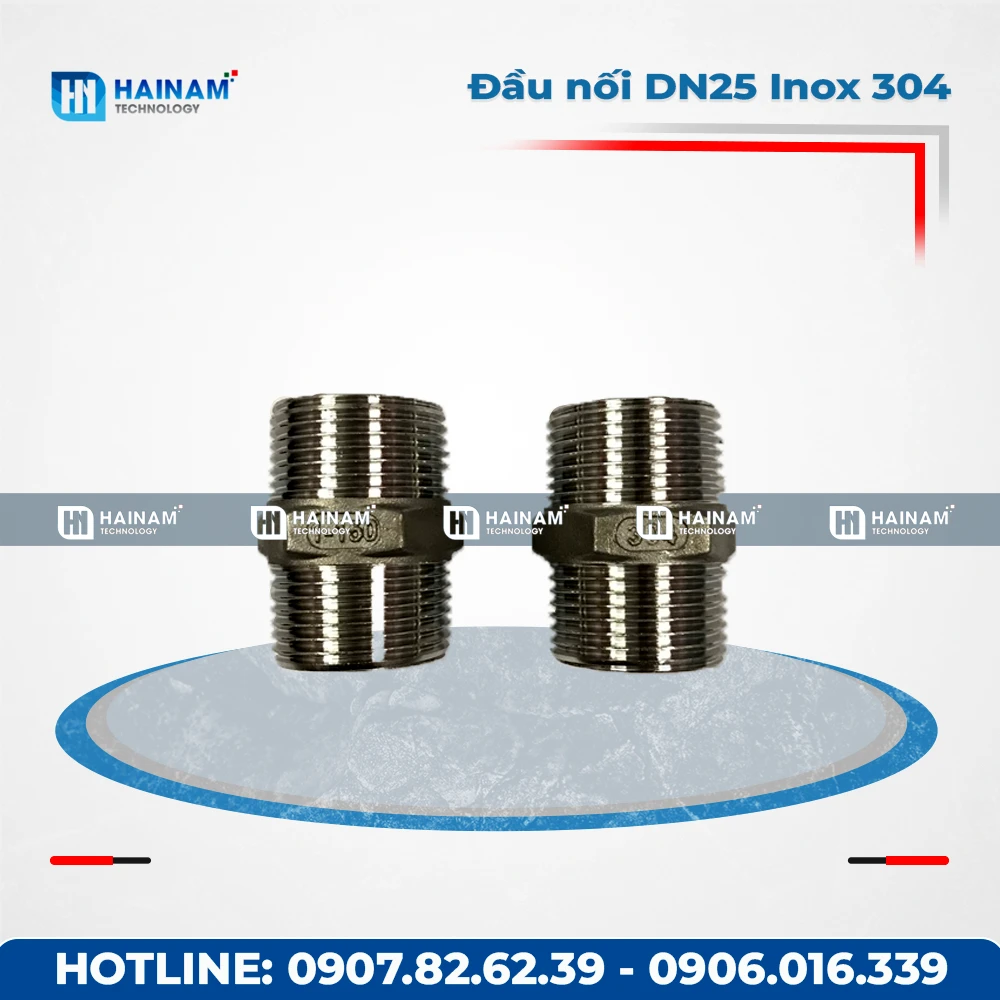 Đầu nối lục giác DN25 Inox 304 2 đầu ren ngoài