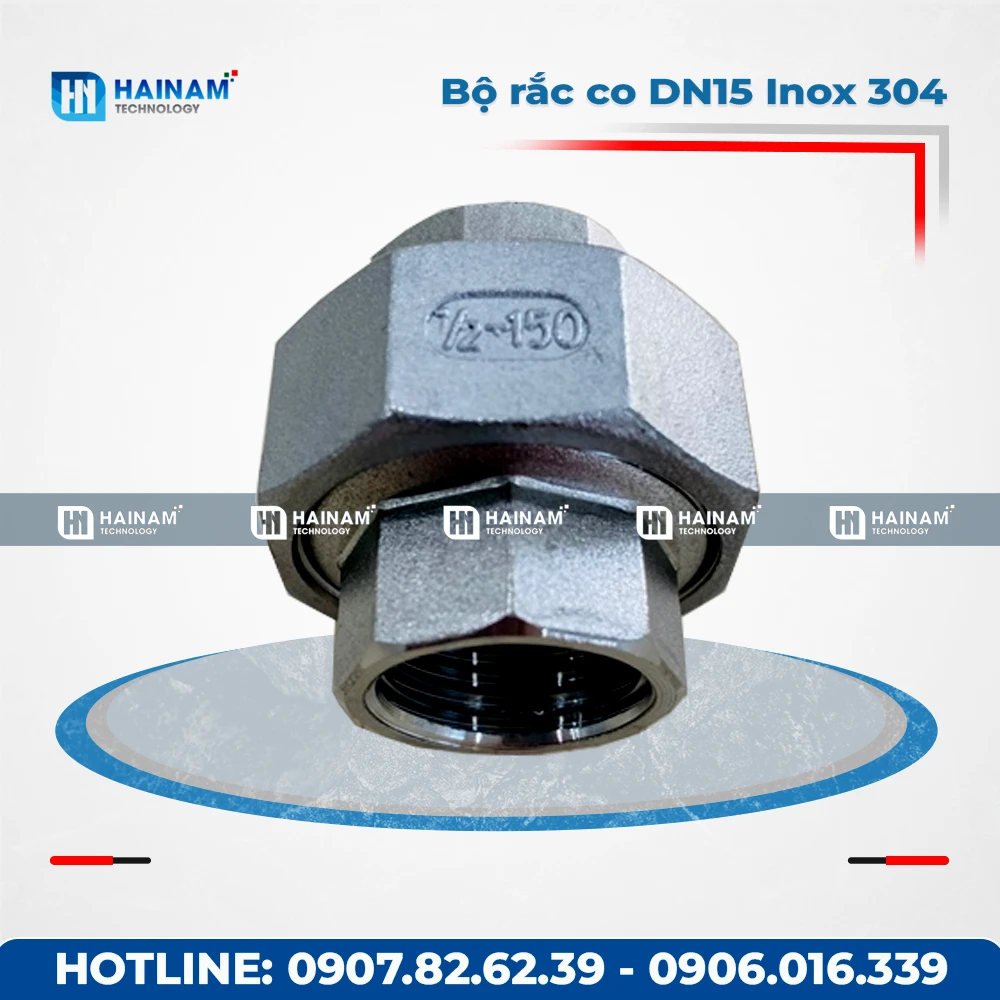 Bộ rắc co DN15 Inox 304 kết nối 2 đầu ren trong