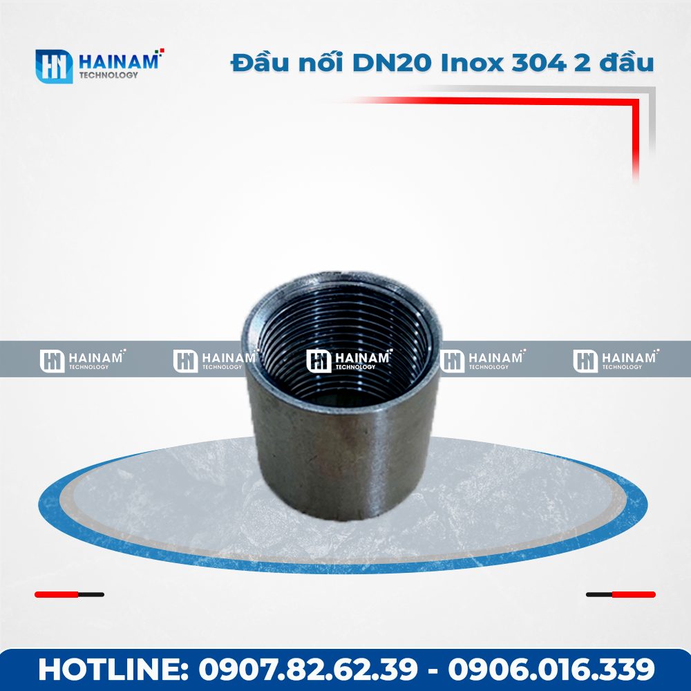 Đầu nối DN20 Inox 304 dạng ống hàn 2 đầu ren trong