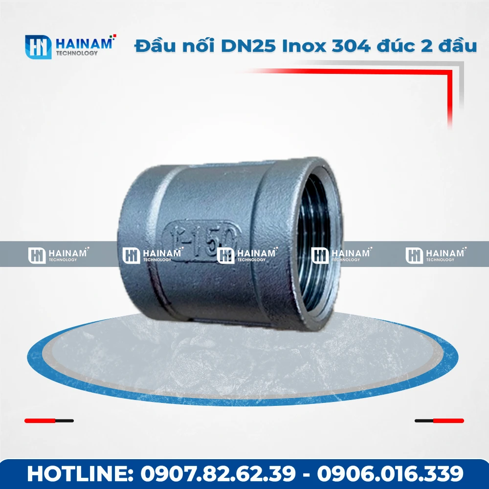 Đầu nối DN25 Inox 304 dạng đúc 2 đầu ren trong