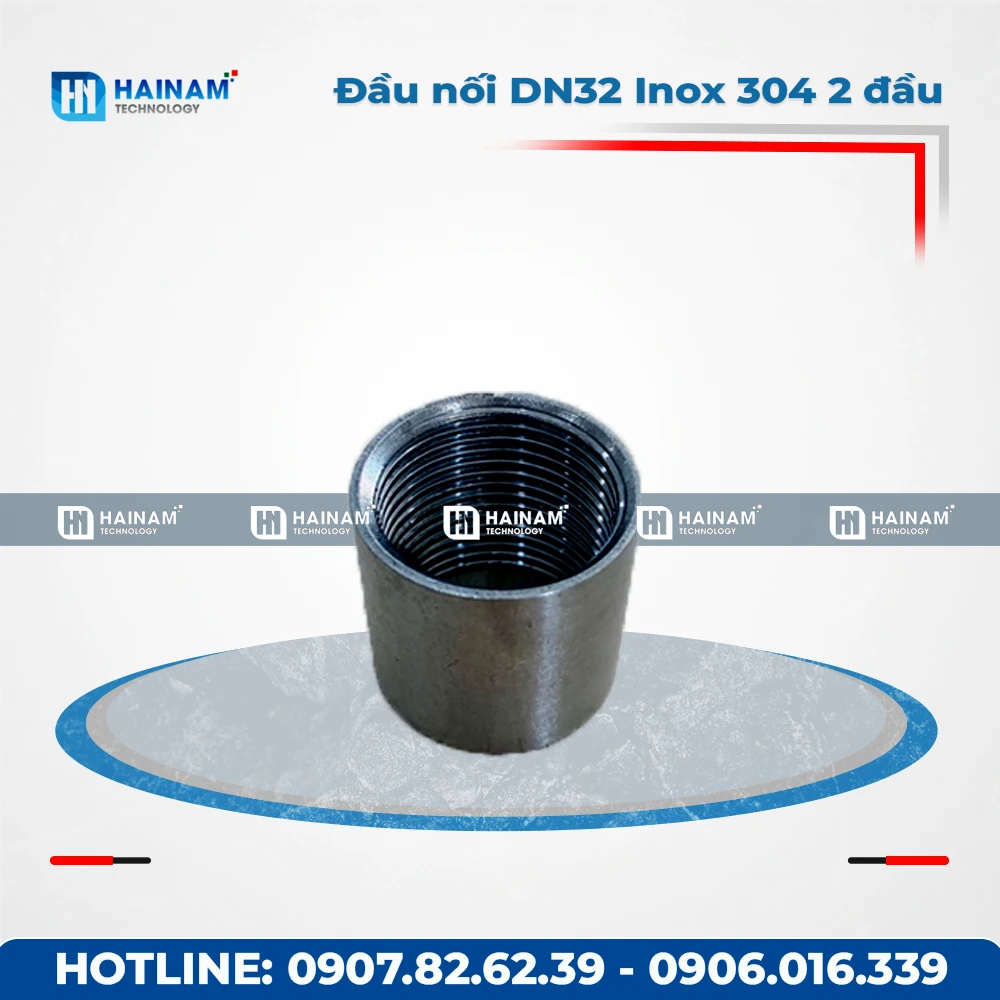 Đầu nối DN32 Inox 304 dạng ống hàn 2 đầu ren trong