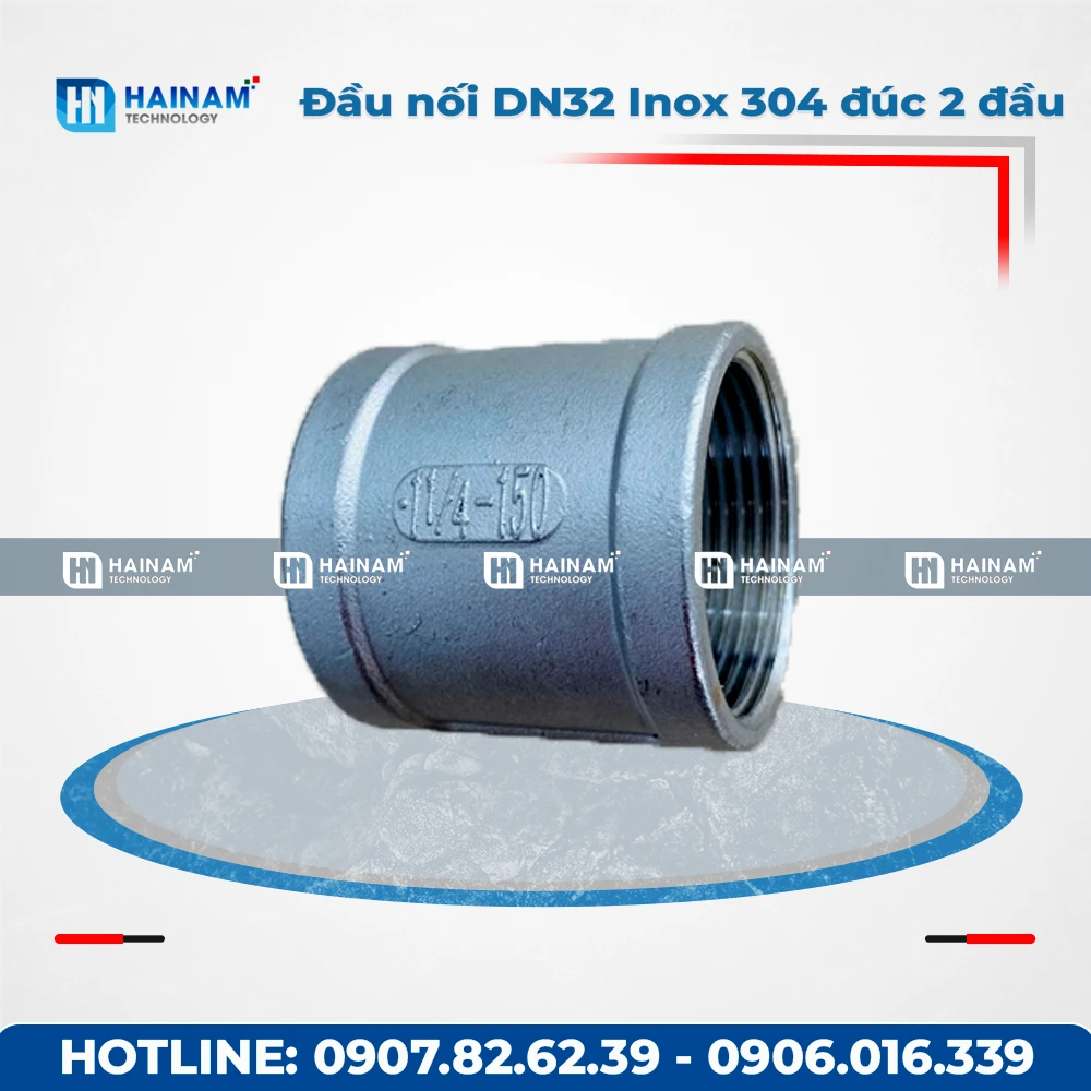 Đầu nối DN32 Inox 304 dạng đúc 2 đầu ren trong