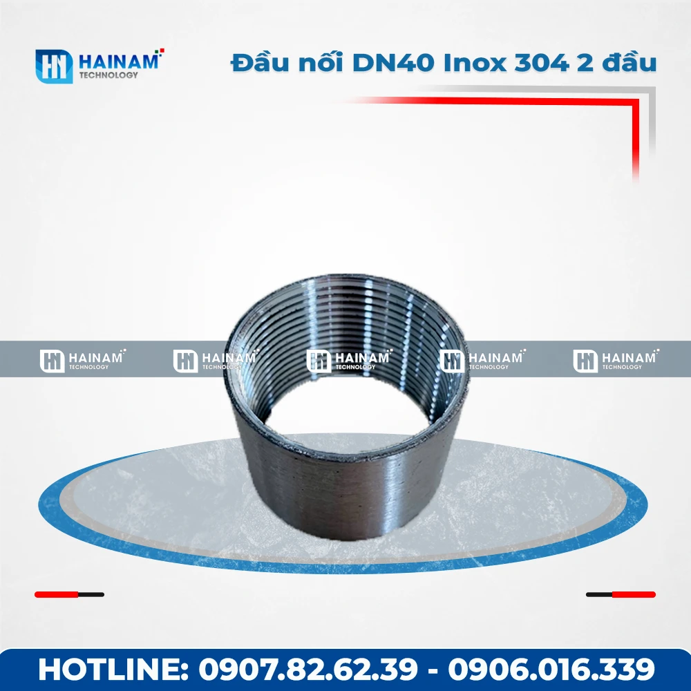 Đầu nối DN40 Inox 304 dạng ống hàn 2 đầu ren trong