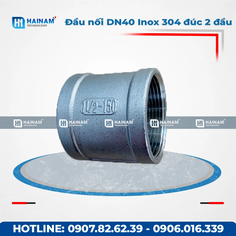 Đầu nối DN40 Inox 304 dạng đúc 2 đầu ren trong