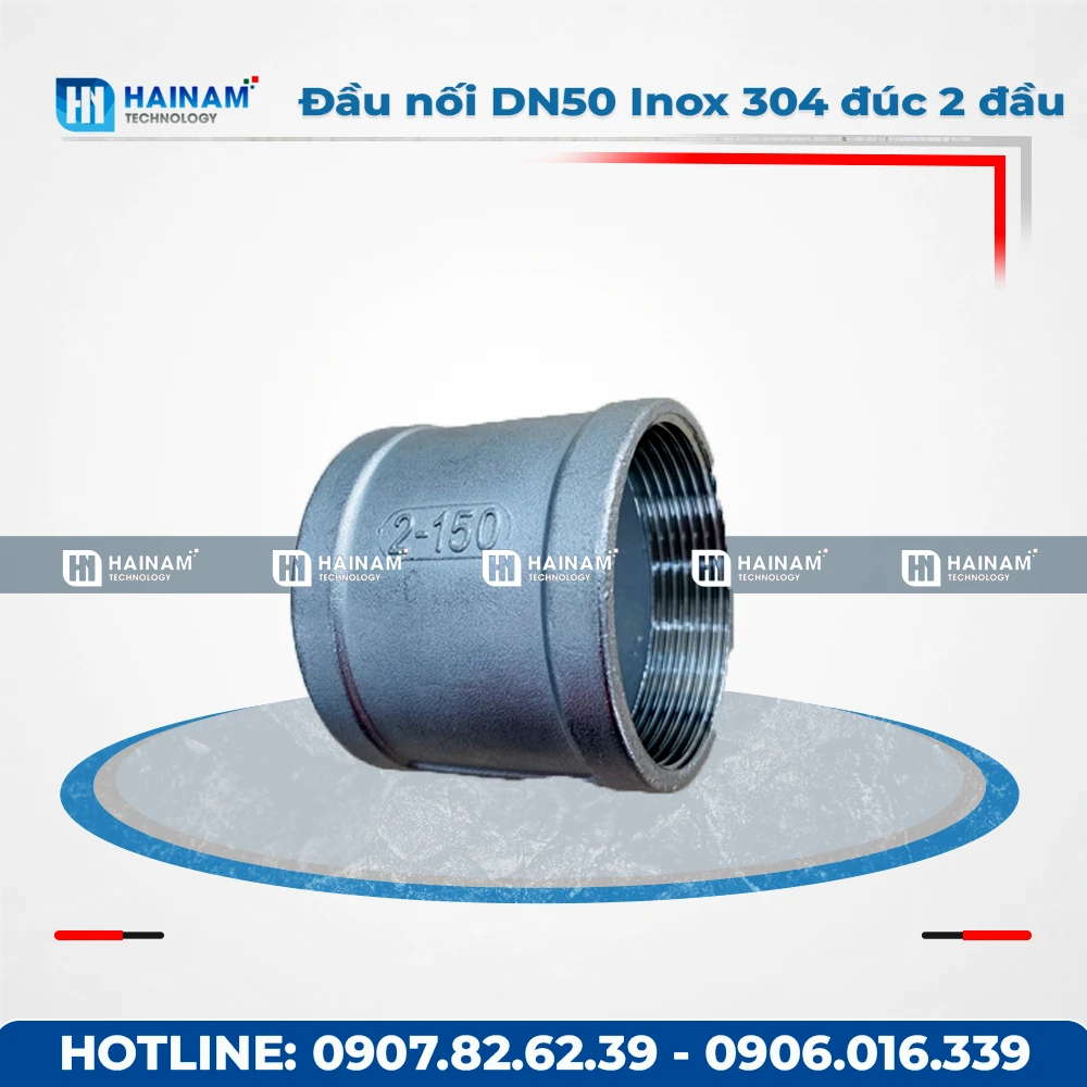 Đầu nối DN50 Inox 304 dạng đúc 2 đầu ren trong
