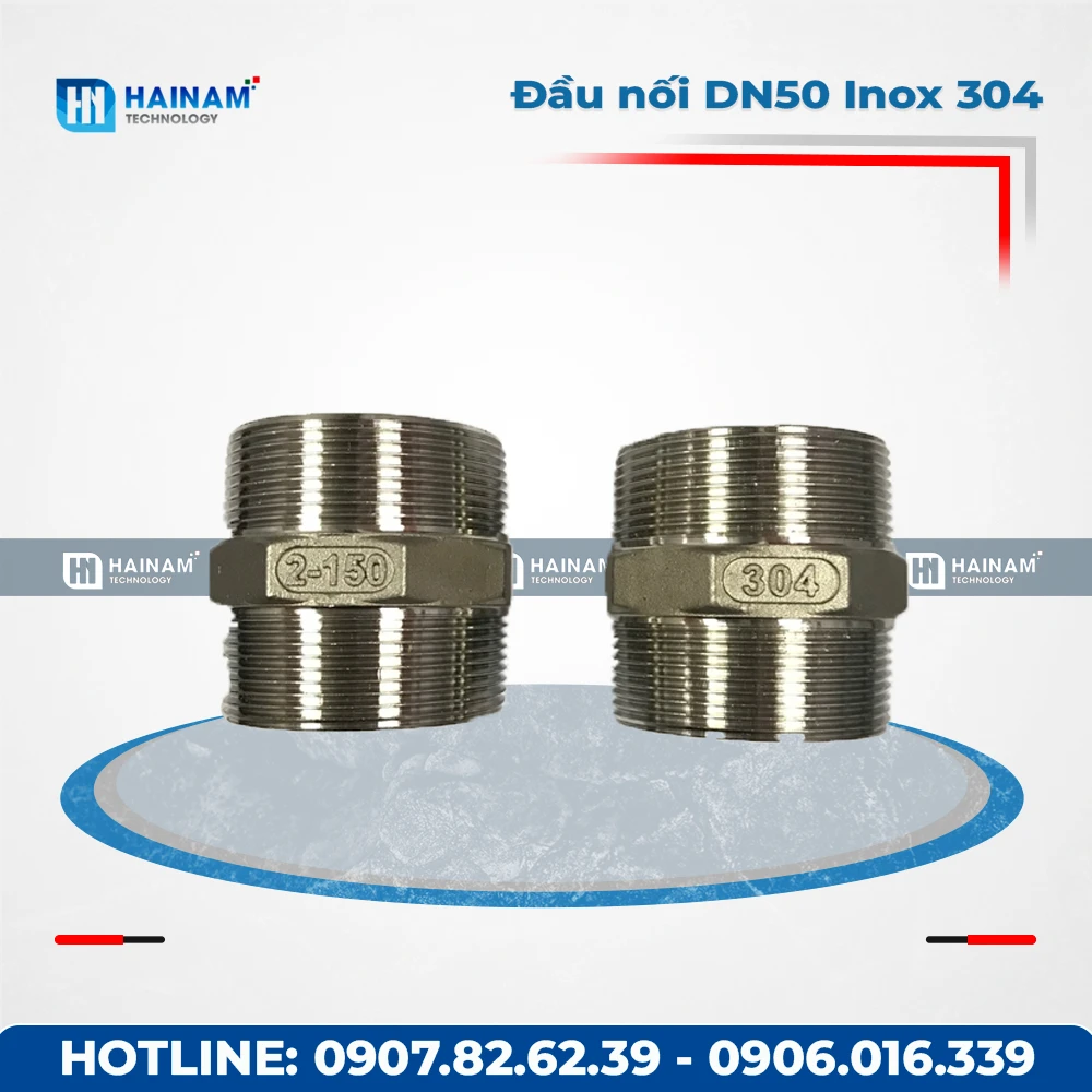 Đầu nối lục giác DN50 Inox 304 2 đầu ren ngoài