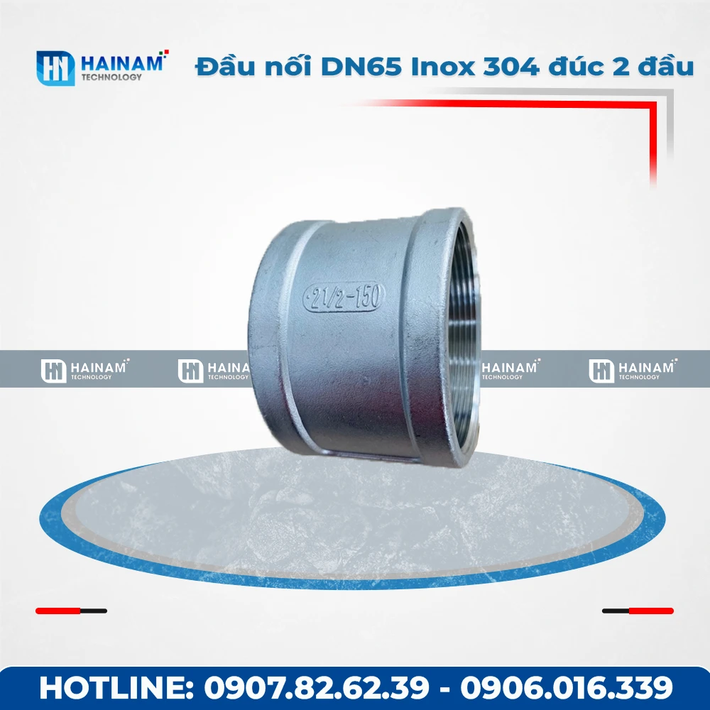 Đầu nối DN65 Inox 304 dạng đúc 2 đầu ren trong