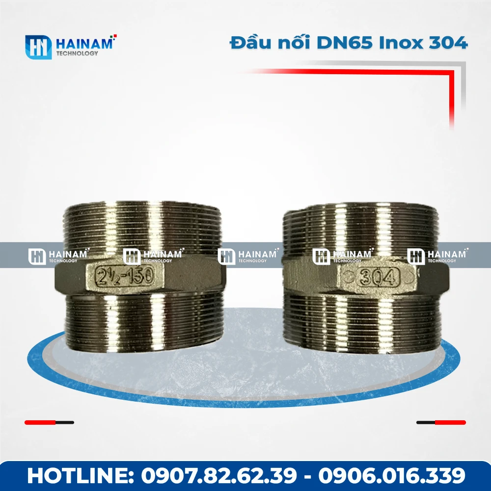 Đầu nối lục giác DN65 Inox 304 2 đầu ren ngoài