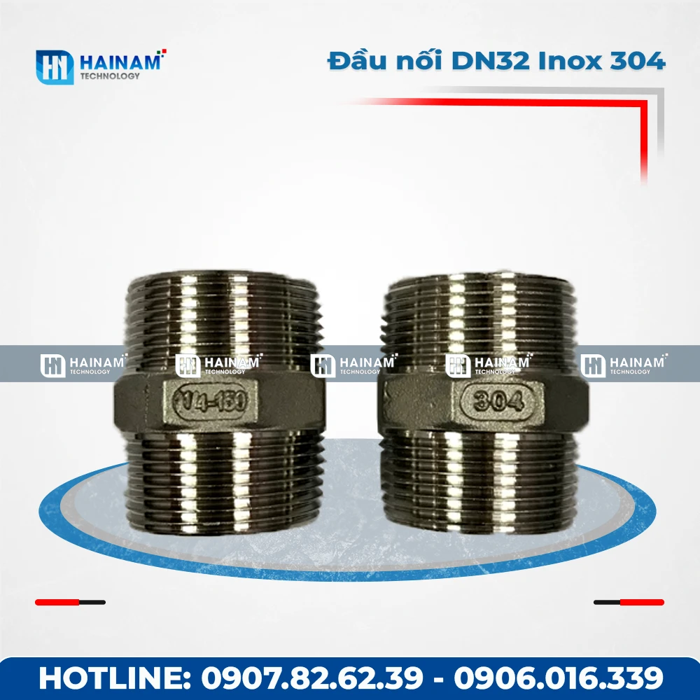 Đầu nối lục giác DN32 Inox 304 2 đầu ren ngoài