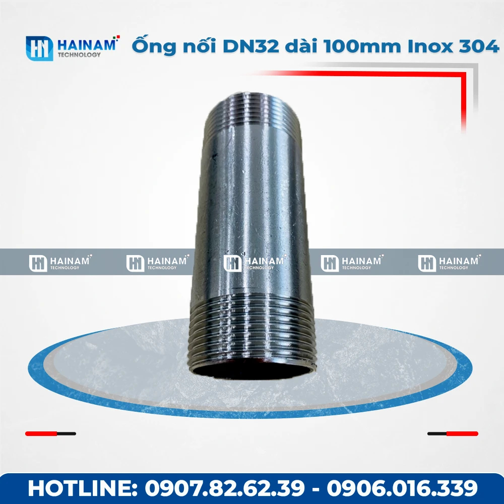 Ống nối DN32 dài 100mm Inox 304 2 đầu ren ngoài