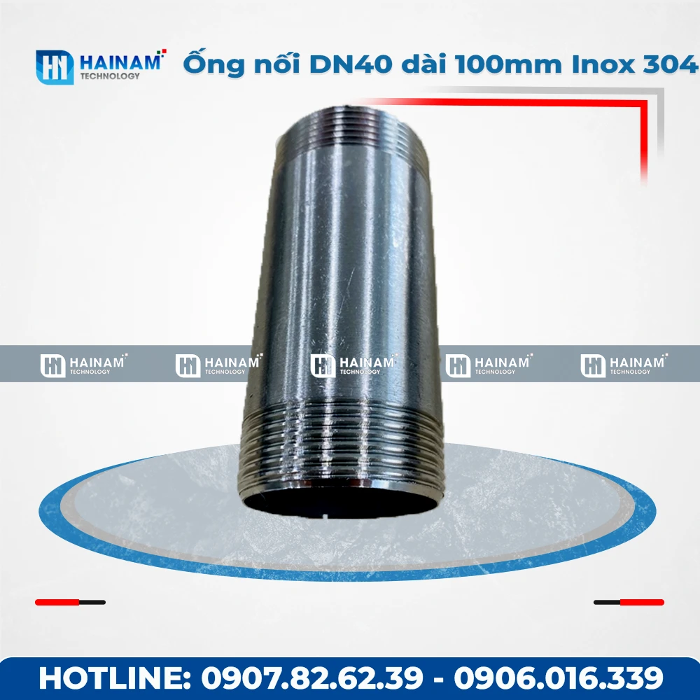 Ống nối DN40 dài 100mm Inox 304 2 đầu ren ngoài