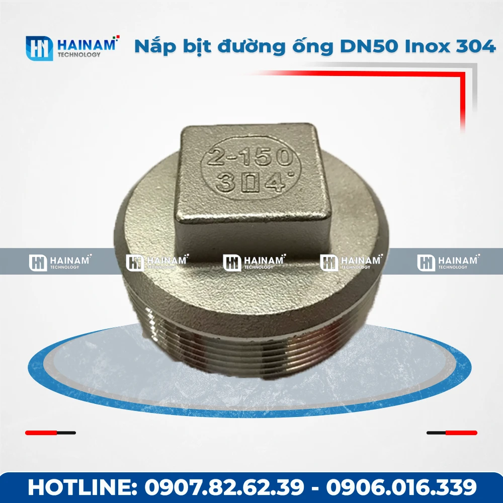Nắp bịt đường ống DN50 Inox 304 ren ngoài