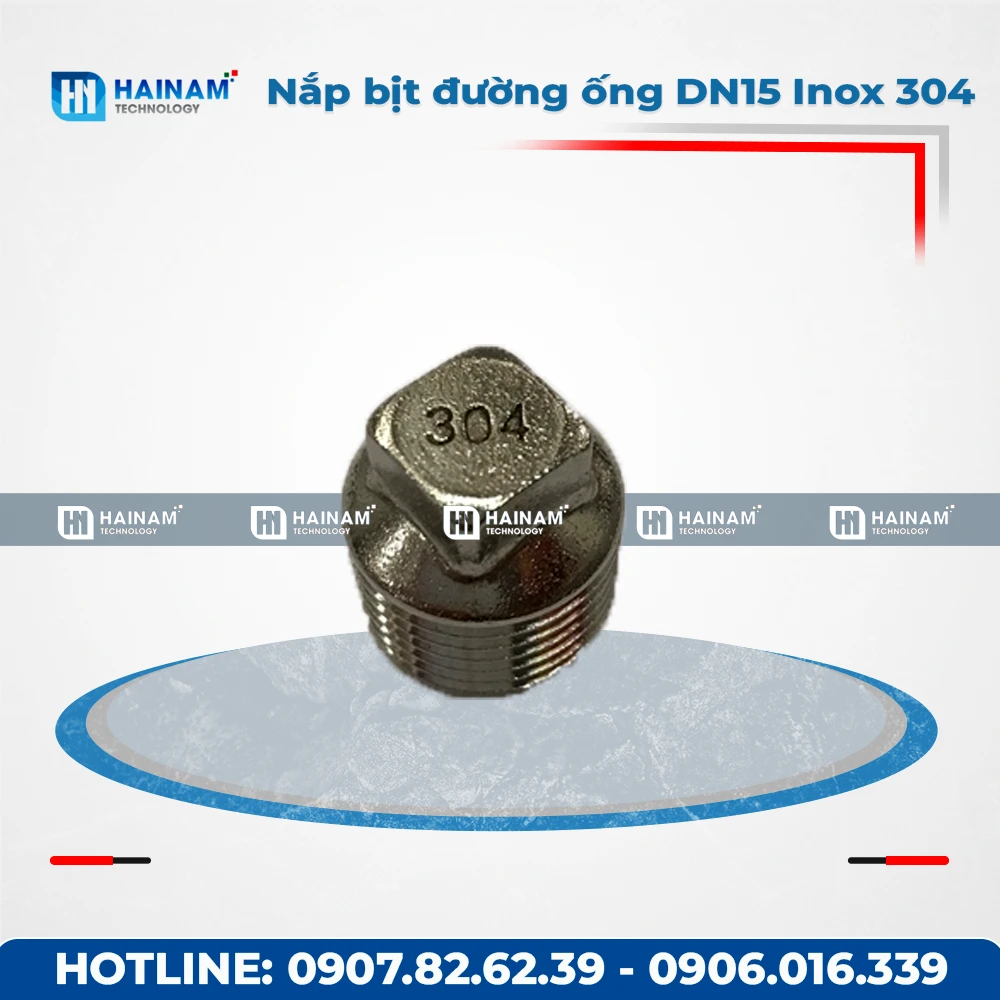 Nắp bịt đường ống DN15 Inox 304 ren ngoài