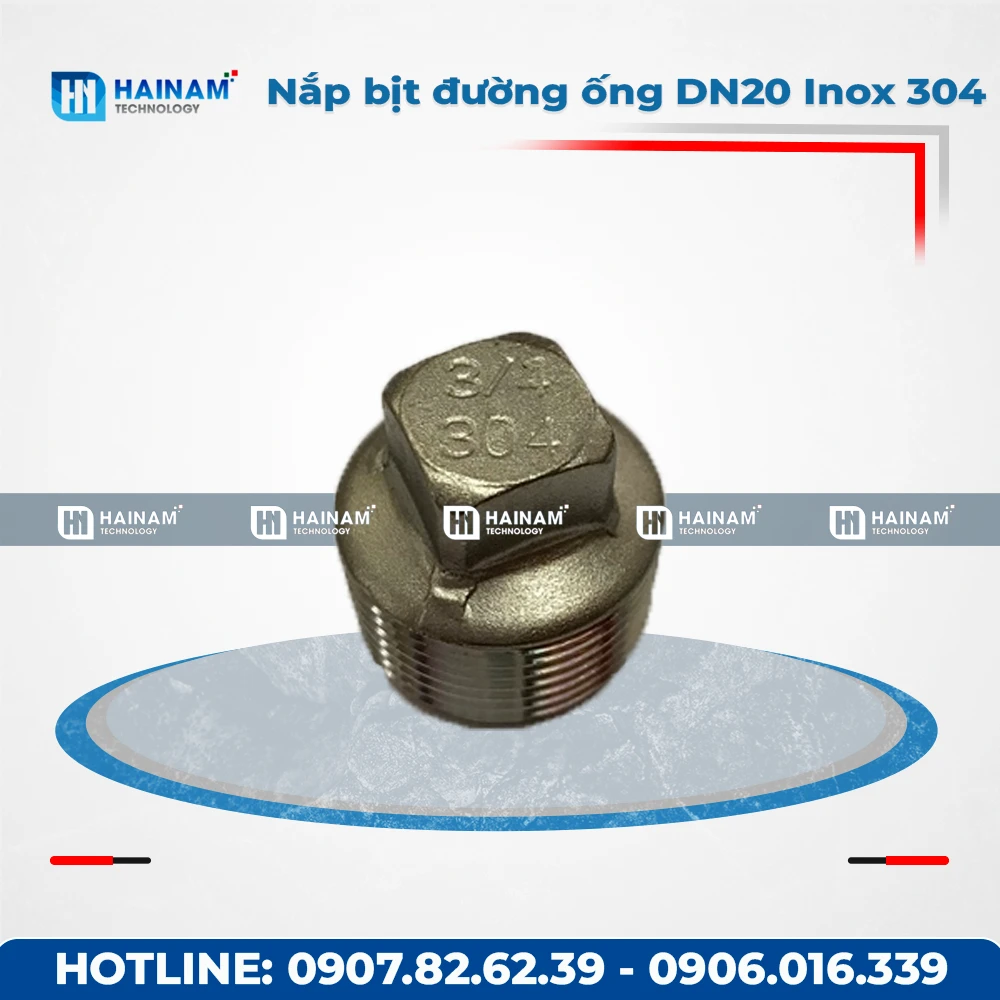 Nắp bịt đường ống DN20 Inox 304 ren ngoài