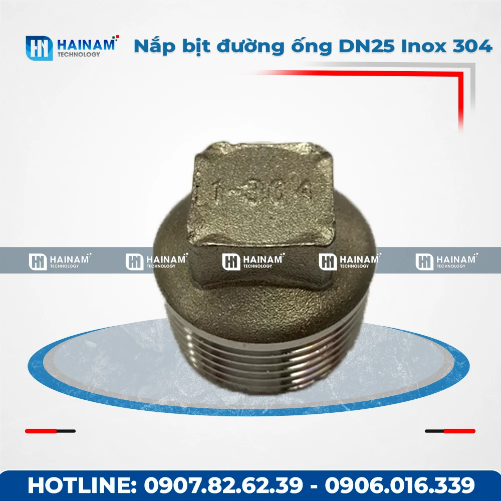 Nắp bịt đường ống DN25 Inox 304 ren ngoài