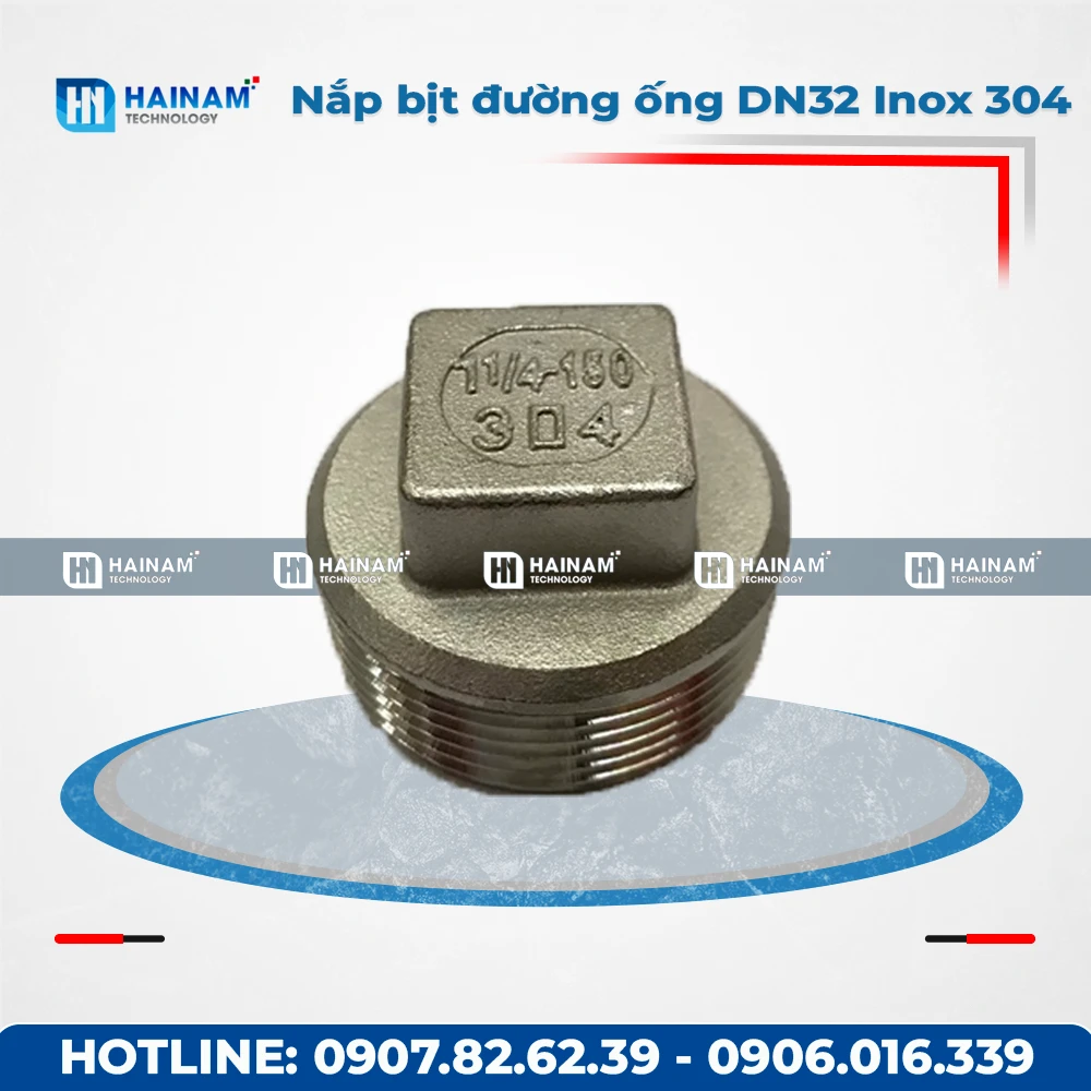 Nắp bịt đường ống DN32 Inox 304 ren ngoài