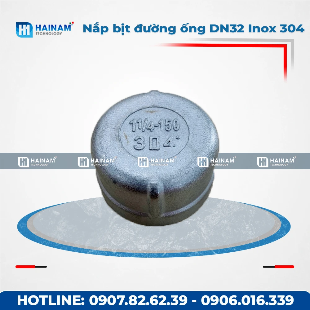 Nắp bịt đường ống DN32 Inox 304 ren trong