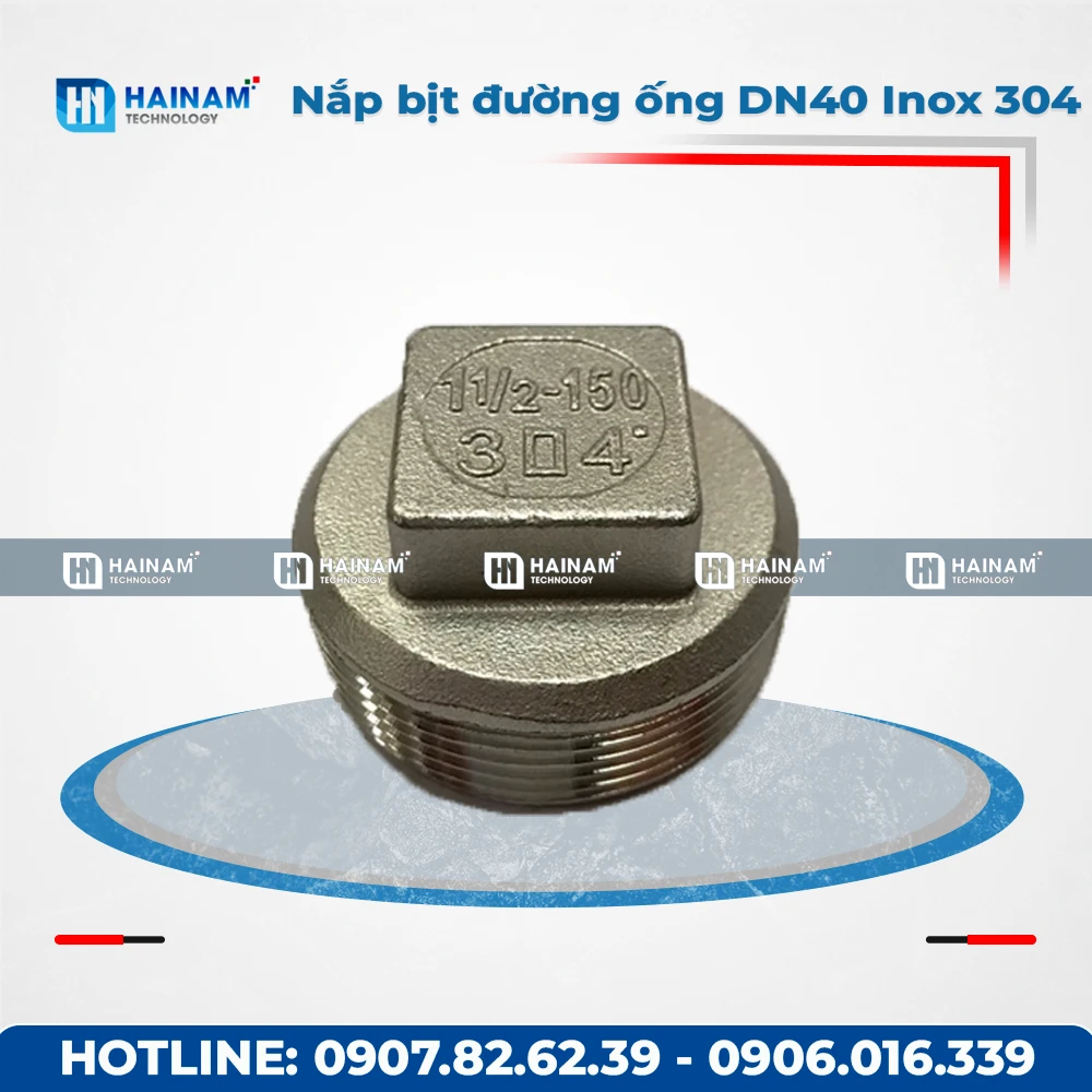 Nắp bịt đường ống DN40 Inox 304 ren ngoài