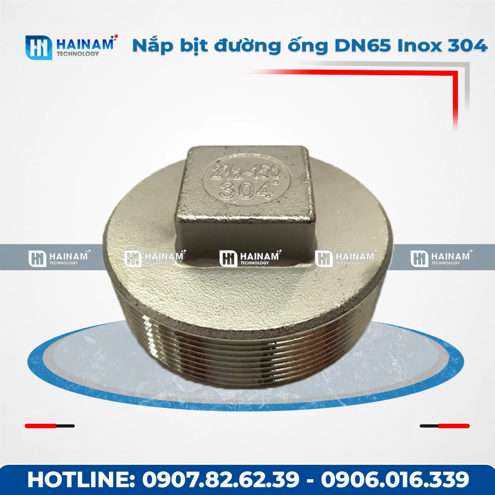 Nắp bịt đường ống DN65 Inox 304 ren ngoài