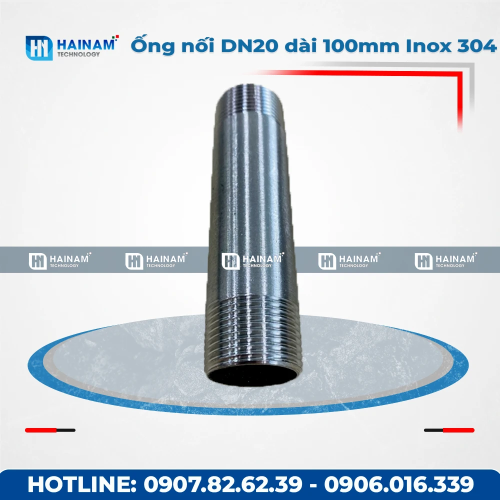 Ống nối DN20 dài 100mm Inox 304 2 đầu ren ngoài