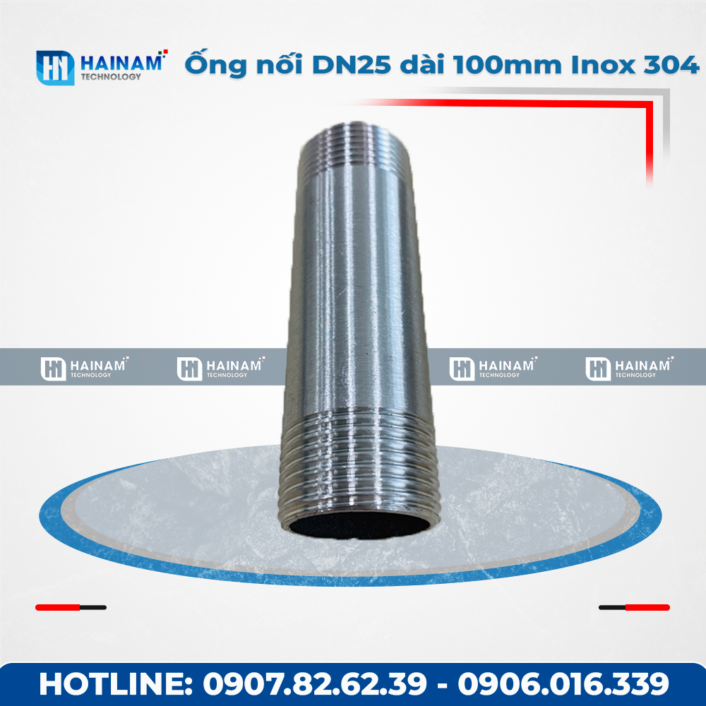 Ống nối DN25 dài 100mm Inox 304 2 đầu ren ngoài