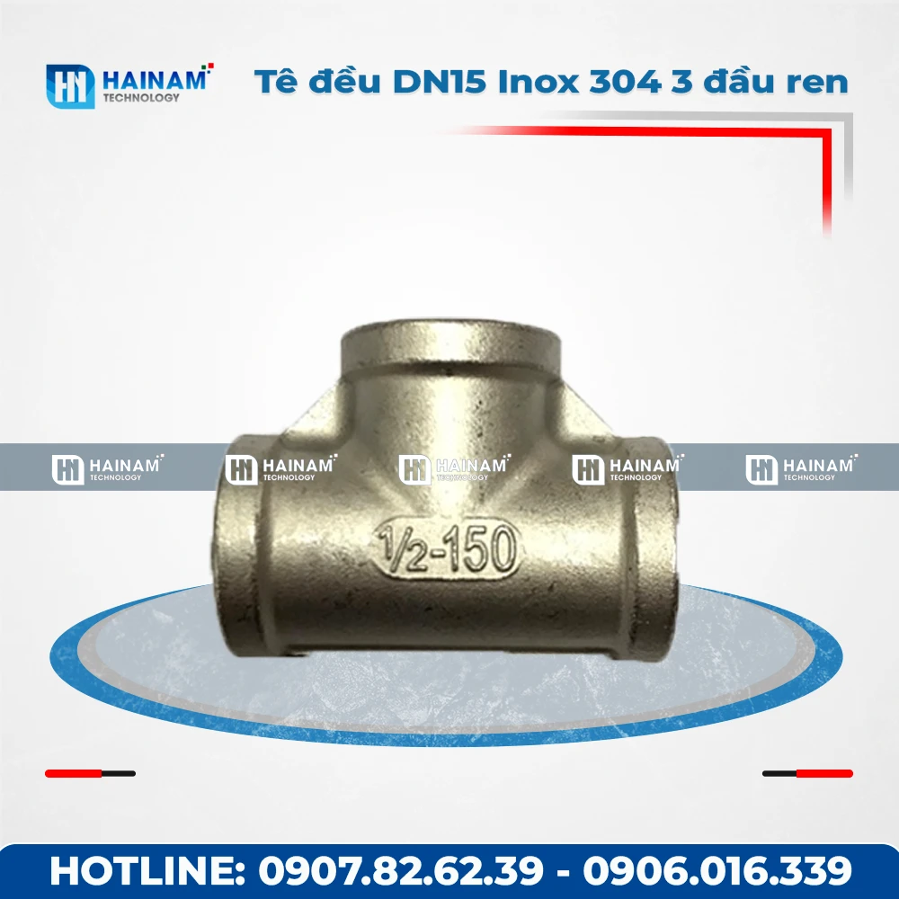 Tê đều DN15 Inox 304 Kết nối 3 đầu ren trong