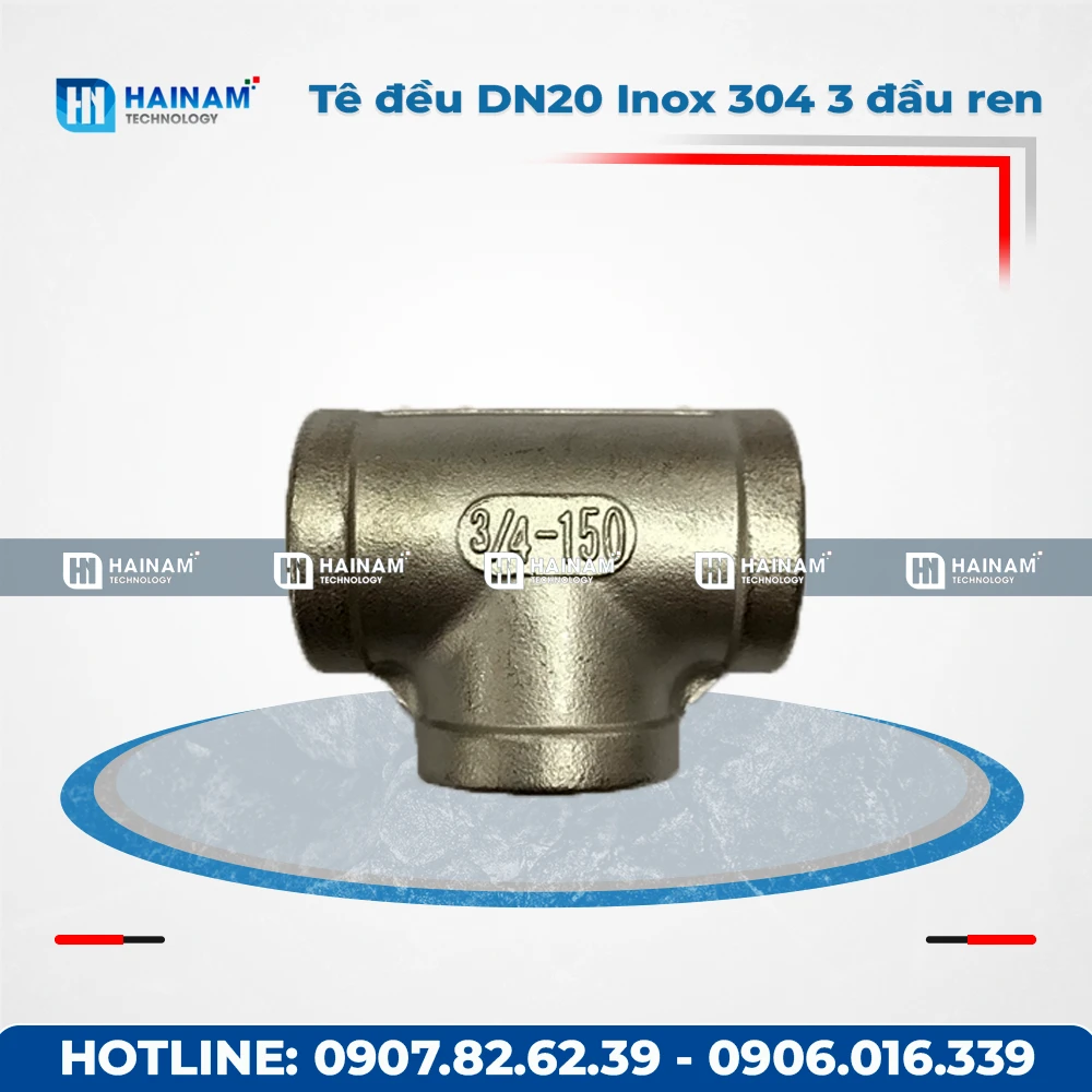 Tê đều DN20 Inox 304 Kết nối 3 đầu ren trong