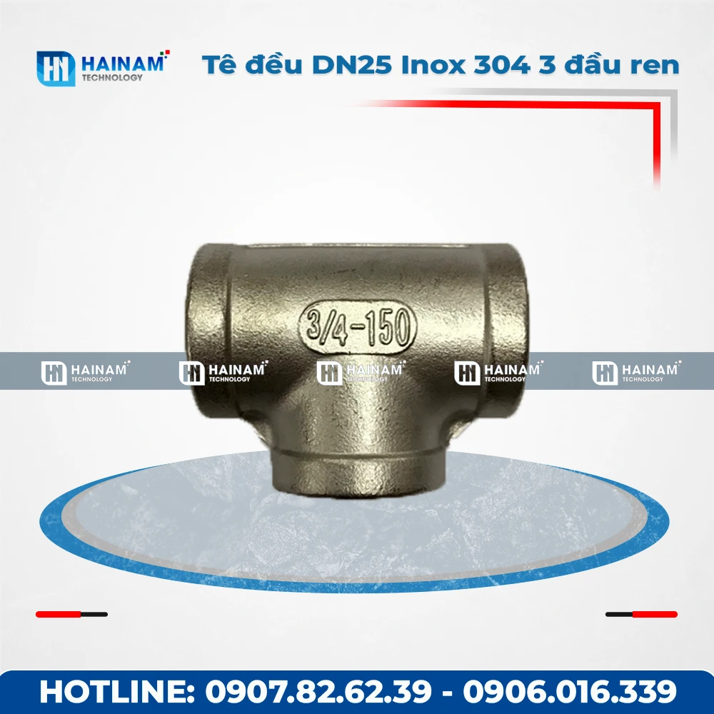 Tê đều DN25 Inox 304 Kết nối 3 đầu ren trong