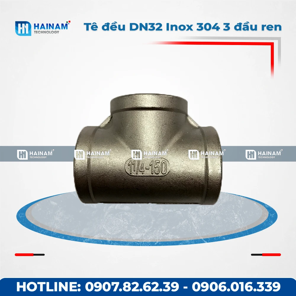 Tê đều DN32 Inox 304 Kết nối 3 đầu ren trong