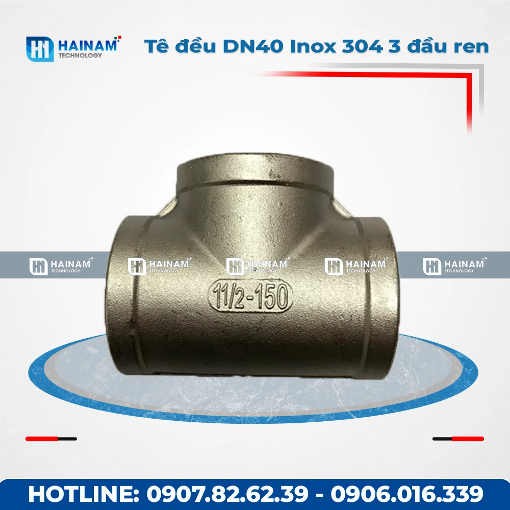 Tê đều DN40 Inox 304 Kết nối 3 đầu ren trong