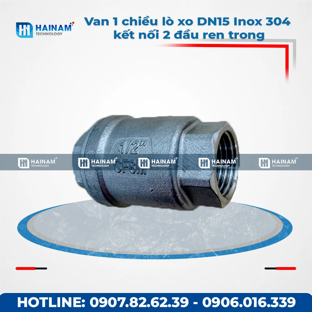 Van 1 chiều lò xo DN15 Inox 304 kết nối 2 đầu ren trong