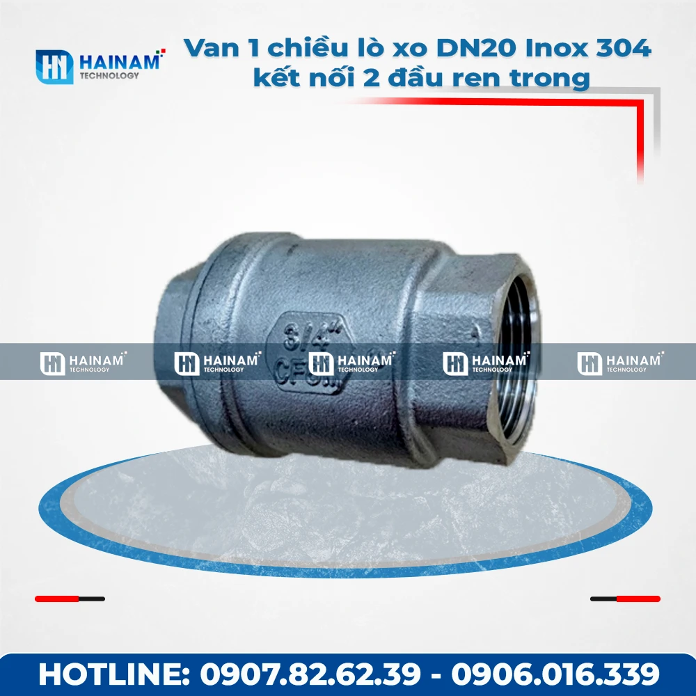 Van 1 chiều lò xo DN20 Inox 304 kết nối 2 đầu ren trong