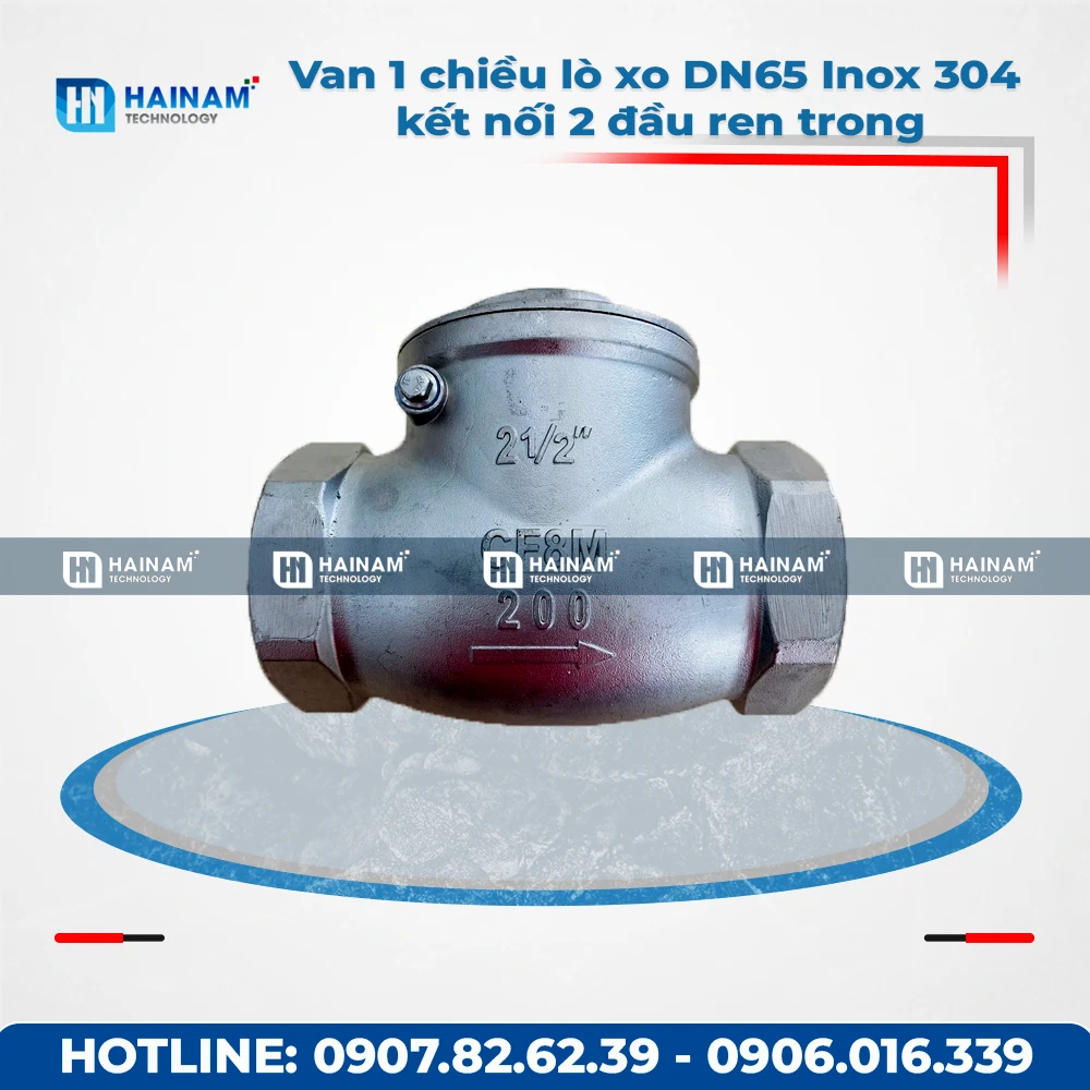 Van 1 chiều lá lật DN65 Inox 304 kết nối 2 đầu ren trong