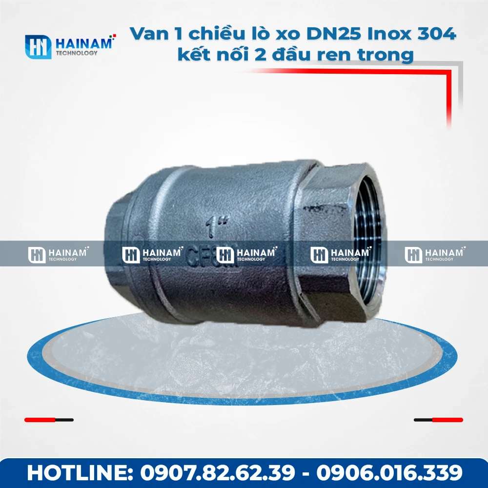 Van 1 chiều lò xo DN25 Inox 304 kết nối 2 đầu ren trong