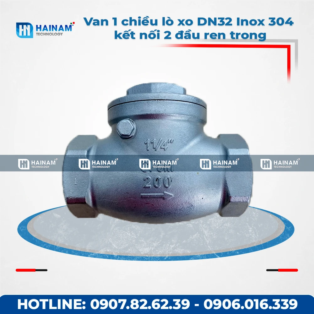Van 1 chiều lá lật DN32 Inox 304 kết nối 2 đầu ren trong