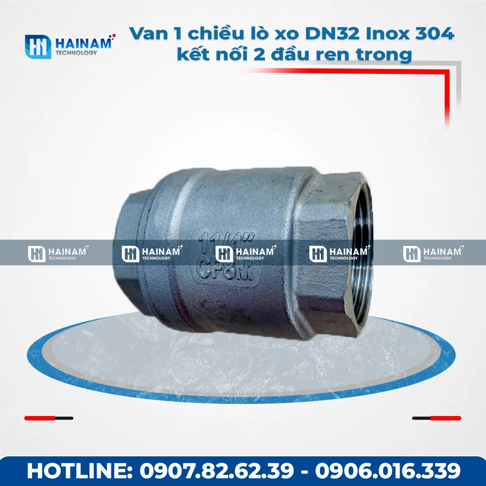 Van 1 chiều lò xo DN32 Inox 304 kết nối 2 đầu ren trong